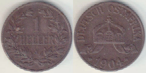 1904 A German East Africa 1 Heller A000261